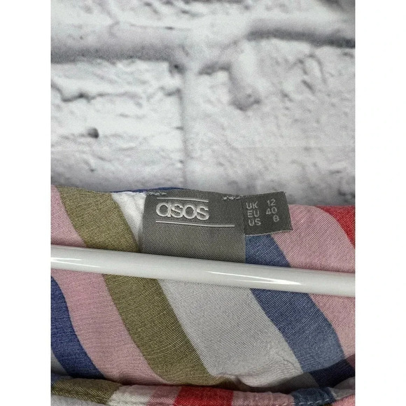 ASOS Stripe Ruffle One Shoulder Mini Dress Size 8. - Picture 5 of 7